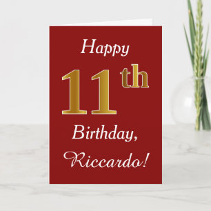 シンプルフェイク金ゴールド11番目の誕生日+名前をカスタムするカード カード