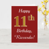 シンプルフェイク金ゴールド11番目の誕生日+名前をカスタムするカード カード (黄色い花)