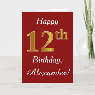 シンプルフェイク金ゴールド12番目の誕生日+名前をカスタムするカード カード