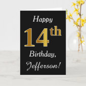 シンプルフェイク金ゴールド14番目の誕生日+名前をカスタムするカード カード (黄色い花)