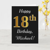 シンプルフェイク金ゴールド18番目の誕生日+名前をカスタムするカード カード (黄色い花)