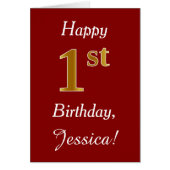 シンプルフェイク金ゴールド1st誕生日+名前をカスタムするカード (正面)