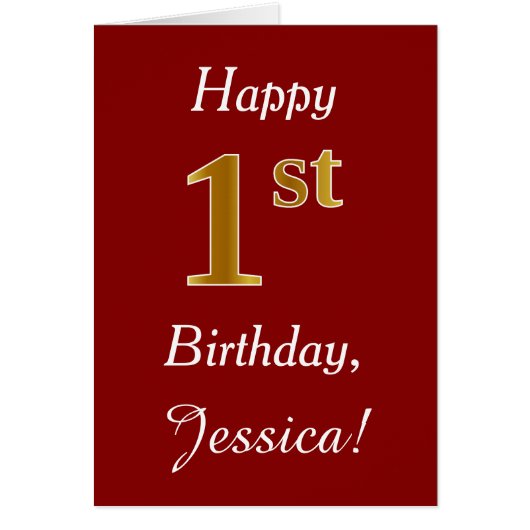 シンプルフェイク金ゴールド1st誕生日+名前をカスタムするカード (正面)