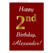 シンプルフェイク金ゴールド2回目の誕生日+名前をカスタムするカード (正面)