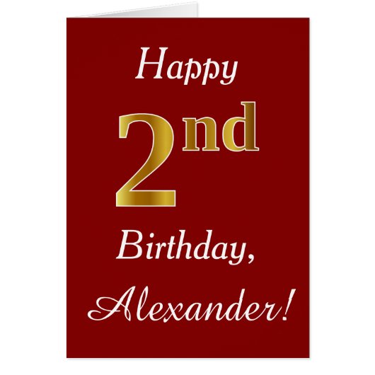 シンプルフェイク金ゴールド2回目の誕生日+名前をカスタムするカード (正面)