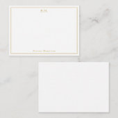 シンプルフェイク金ゴールド2縁どモノグラム名ミニマル ノートカード (正面/裏面)