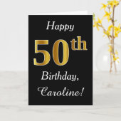 シンプルフェイク金ゴールド50番目の誕生日+名前をカスタムするカード カード (黄色い花)