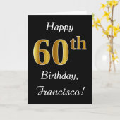 シンプルフェイク金ゴールド60番目の誕生日+名前をカスタムするカード カード (黄色い花)