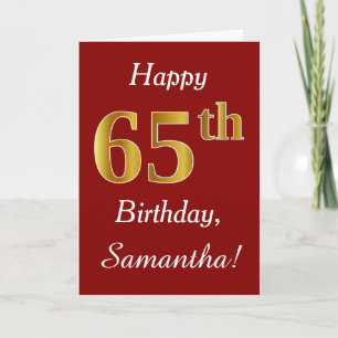 シンプルフェイク金ゴールド65番目の誕生日+名前をカスタムするカード カード