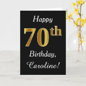 シンプルフェイク金ゴールド70番目の誕生日+名前をカスタムするカード カード (黄色い花)