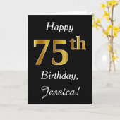 シンプルフェイク金ゴールド75番目の誕生日+名前をカスタムするカード カード (黄色い花)