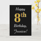 シンプルフェイク金ゴールド8番目の誕生日+名前をカスタムするカード カード (黄色い花)