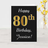 シンプルフェイク金ゴールド80番目の誕生日と名前をカスタムするカード カード (黄色い花)