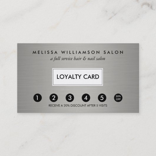 シンプルフェイク銀の顧客ロイヤリティパンチカード ロイヤリティカード (正面)