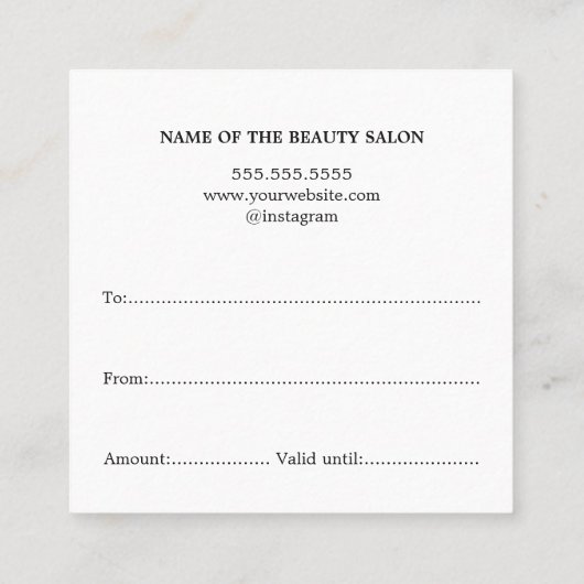 シンプルフェイク銀エレガント美しいサロンギフト スクエア名刺 (裏面)