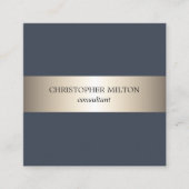 シンプルフェイク青エレガント金ゴールドストライプコンサルタント スクエア名刺 (正面)