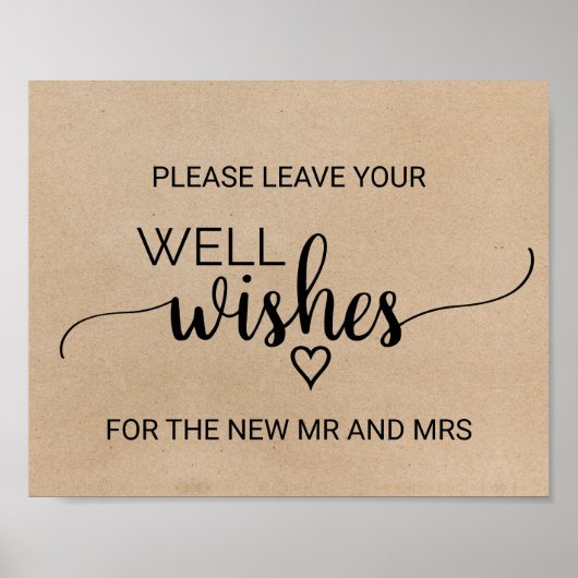 シンプルフェイクKraft書道井戸の願いサイン ポスター (正面)