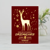 シンプルフェスティバルダーク赤と金ゴールド鹿エレガントクリスマス 箔招待状 (立ち正面)