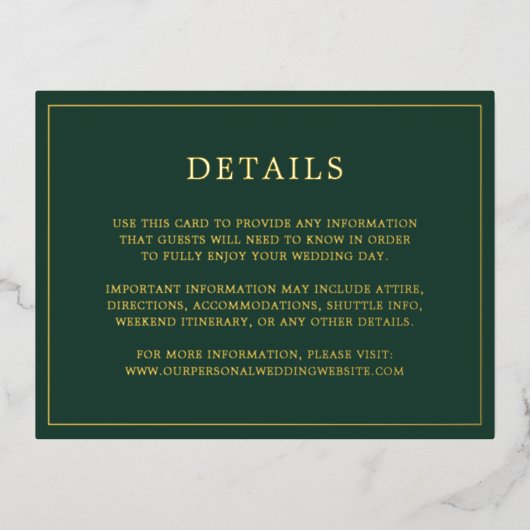 シンプルフォイル結婚エンクロージャカード 箔招待状ポストカード (正面)