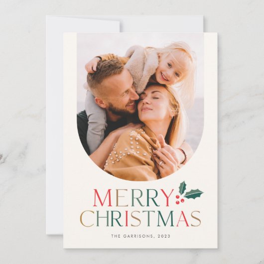 シンプルフォトアーチカラフルメリークリスマス シーズンカード (正面)