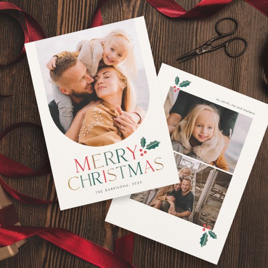 シンプルフォトアーチカラフルメリークリスマス シーズンカード