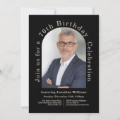 シンプルフォトアーチブラック70thバースデーパーティー 招待状 (正面)