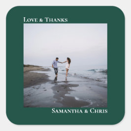 シンプルフォトエメラルドグリーン感謝していラヴ&結婚s スクエアシール