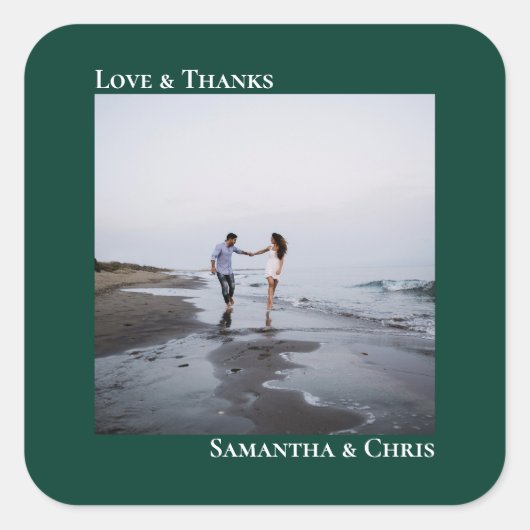シンプルフォトエメラルドグリーン感謝していラヴ&結婚s スクエアシール (正面)