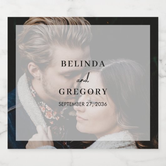 シンプルフォトオエレガントーバーレイスクリプト結婚式の引き出物 スパークリングワインラベル (シングルラベル)