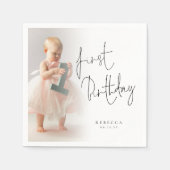 シンプルフォトオーバーレイスクリプト第1誕生日 スタンダードカクテルナプキン (正面)
