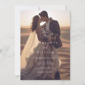 シンプルフォトオーバーレイ結婚モノグラム 招待状 (正面)