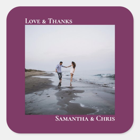 シンプルフォトカシス紫ラヴ感謝してい結婚ズ スクエアシール (正面)