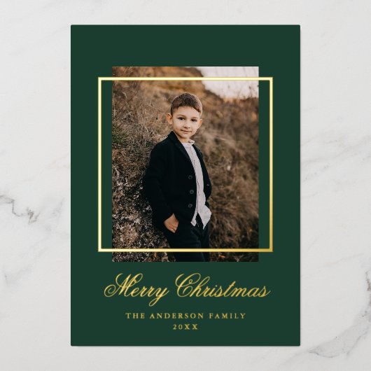 シンプルフォトグリーンと金ゴールド 箔シーズンカード (正面)