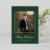 シンプルフォトグリーンと金ゴールド 箔シーズンカード (立ち正面)