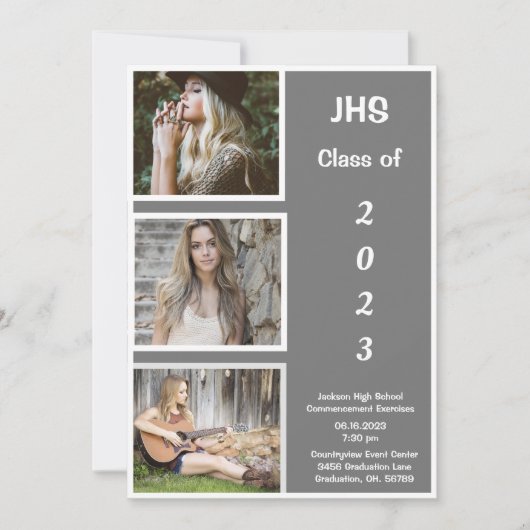 シンプルフォトコラージュのグラードネーム卒業 案内状 (正面)