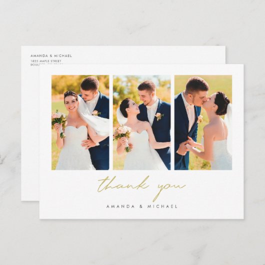 シンプルフォトコラージュの結婚ありがとうはがき 案内ポストカード (正面/裏面)