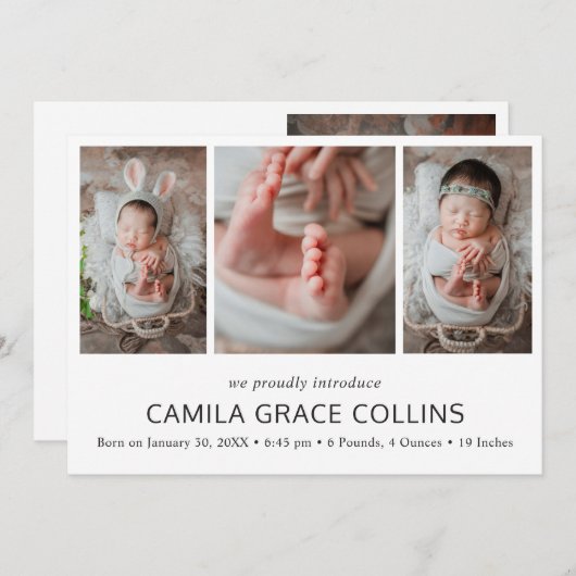 シンプルフォトコラージュエレガントモダン誕生 案内状 (正面/裏面)