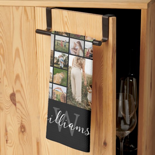 シンプルフォトコラージュカスタムカラーパーソナライズされた キッチンタオル (三つ折り)