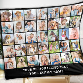 シンプルフォトコラージュ35写真ブラックパーソナライズされた フリースブランケット