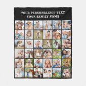 シンプルフォトコラージュ36パーソナライズされた写真ブラック フリースブランケット (正面)