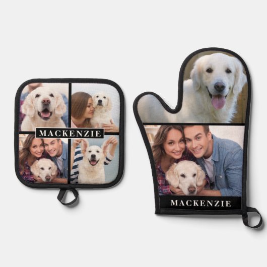 シンプルフォトコラージュMitt 2 Potholer 4名 鍋つかみ&鍋敷きセット (正面)