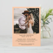 シンプルフォトコーラルピーチのリハ結婚ーサルディナー 招待状 (スタンド正面)