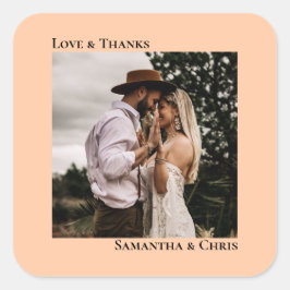 シンプルフォトコーラルピーチ感謝していラヴ結婚ズ スクエアシール