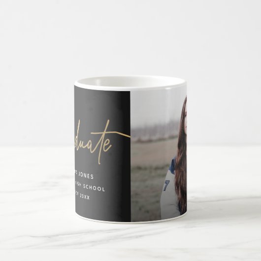 シンプルフォトスクリプトブラックと金ゴールドの卒業 コーヒーマグカップ (中央)