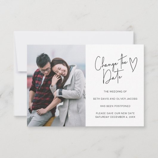 シンプルフォトスクリプト日付の遅延招待状 (正面)