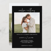 シンプルフォトススタイリッシュト付きブラックスクリプ結婚ト 招待状 (正面/裏面)