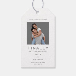 シンプルフォトタイポグラフィグレー日付のギフトTaを保存 ギフトタグ