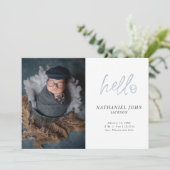 シンプルフォトハローブルータイポグラフィベビー 案内状 (スタンド正面)