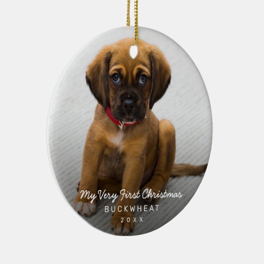 シンプルフォトパピー初めてのクリスマスモダン セラミックオーナメント (右)