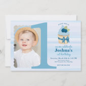 シンプルフォトファースト誕生日タイポグラフィ招待状 ノートカード (正面)